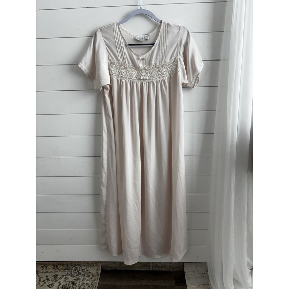 Vintage Christian Dior Light Pink Lace Bodice‎ Nightgown Sleepwear Dress